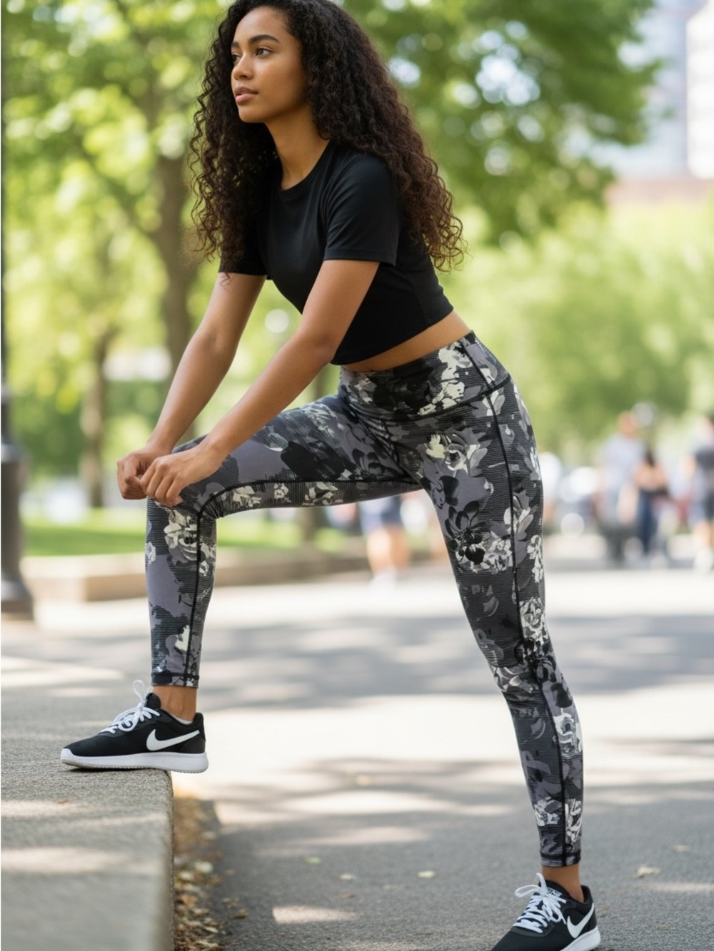 Balance Collection Black & Gray Floral Camo High-Rise Leggings